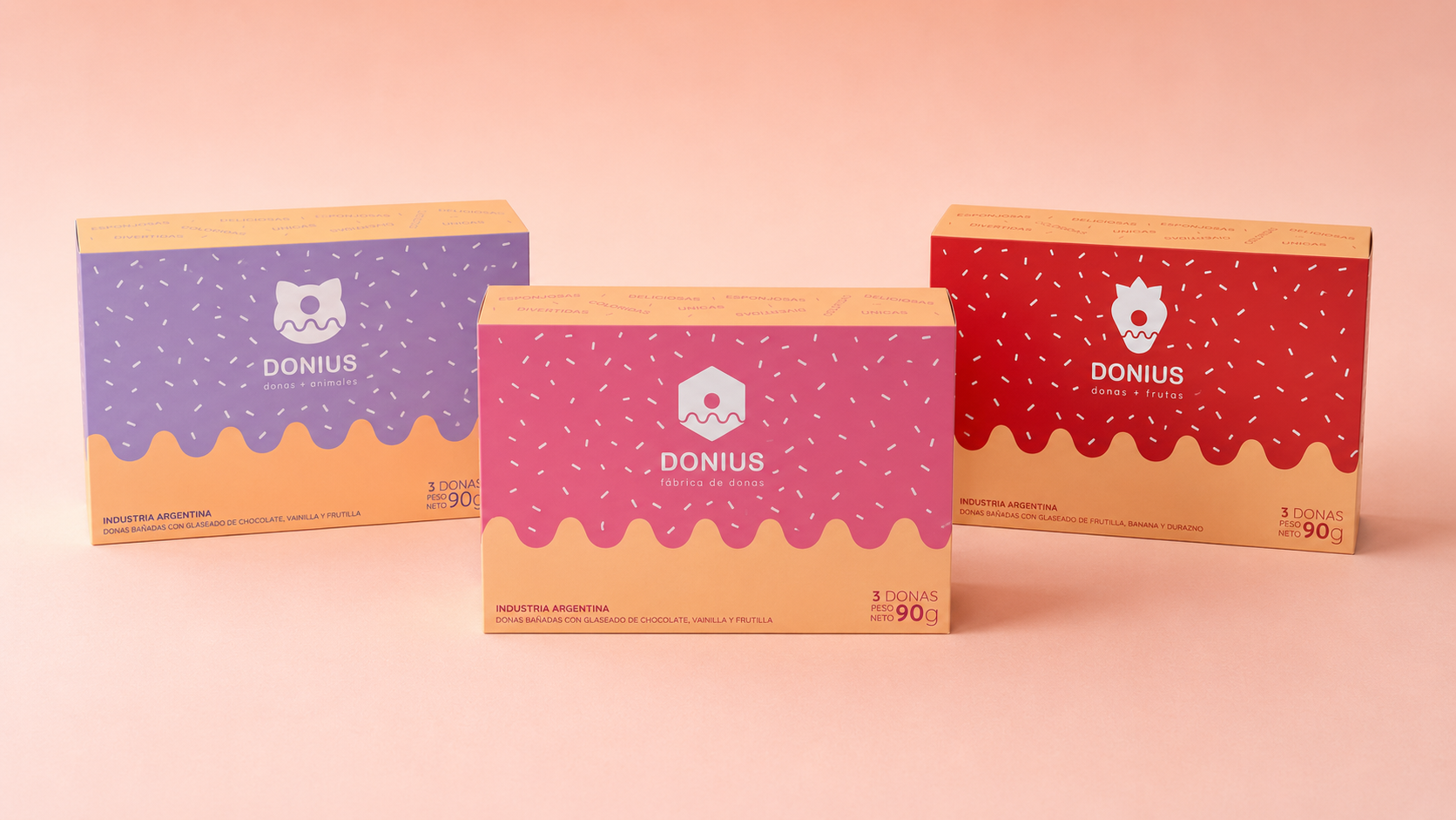 Las tres cajas de productos DONIUS