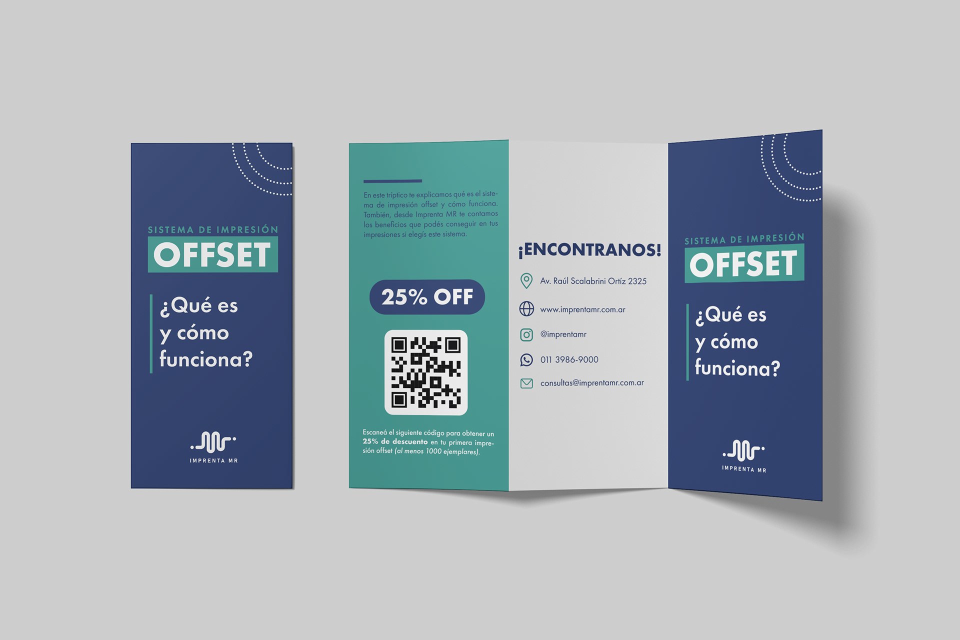 Portada y cara exterior desplegada del tríptico sobre el sistema de impresión offset