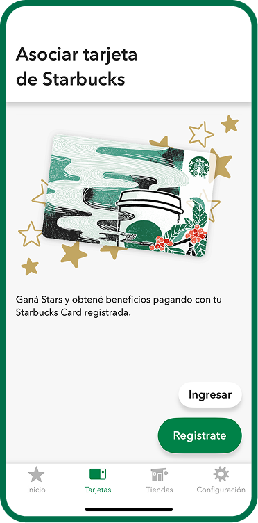 Pantalla anterior para asociar una Starbucks Card
