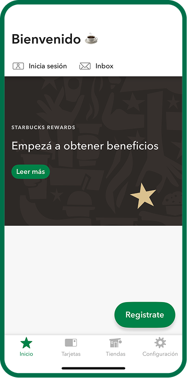 Pantalla de inicio anterior de Starbucks